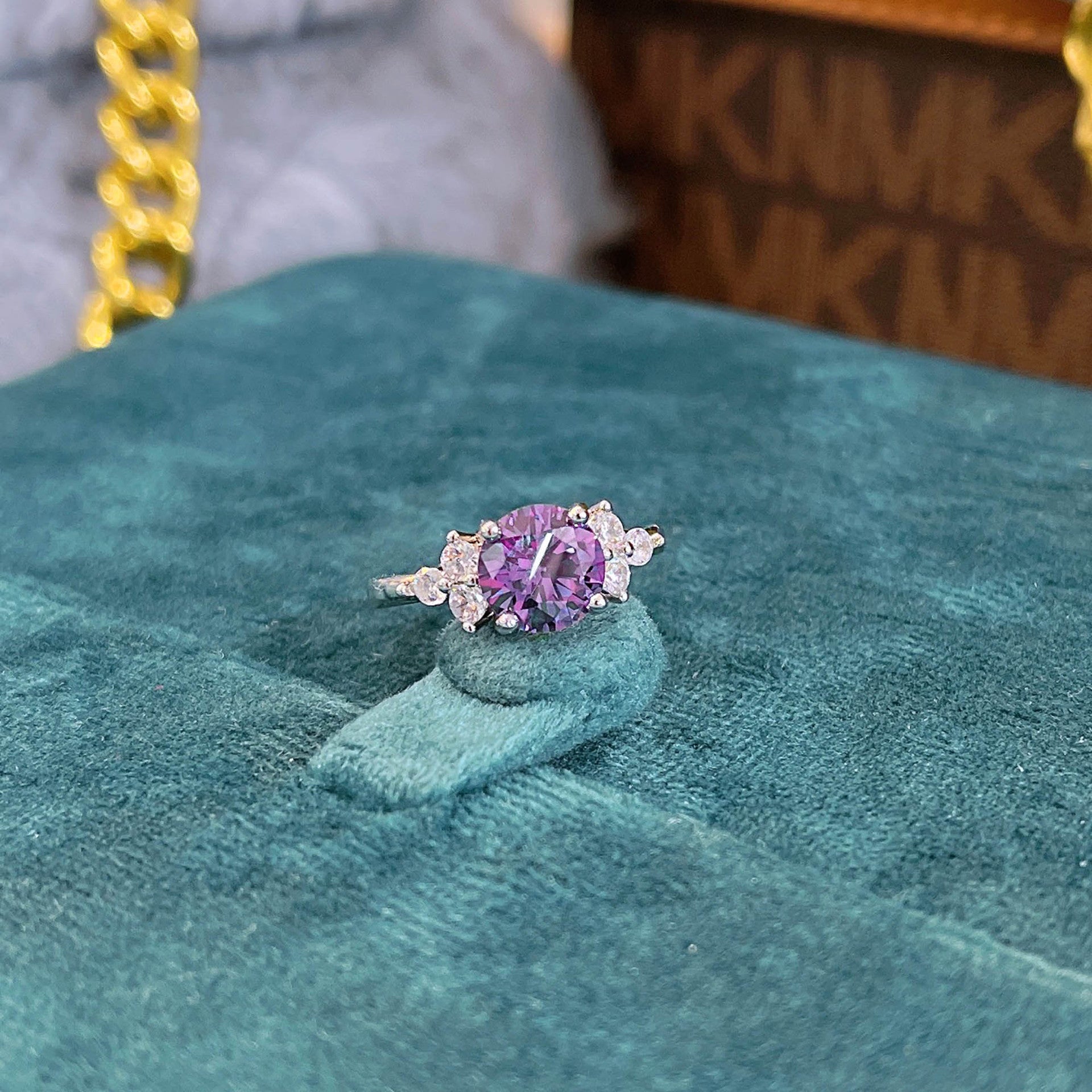 Wholesale Copper 1 Carat Purple Diamond Ring